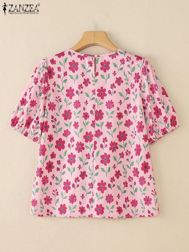 Verano bohemain camisa de vacaciones ZANZEA mujeres Blusas con estampado Floral Casual cuello redondo manga corta Tops Mujer Blusas sueltas Chemise