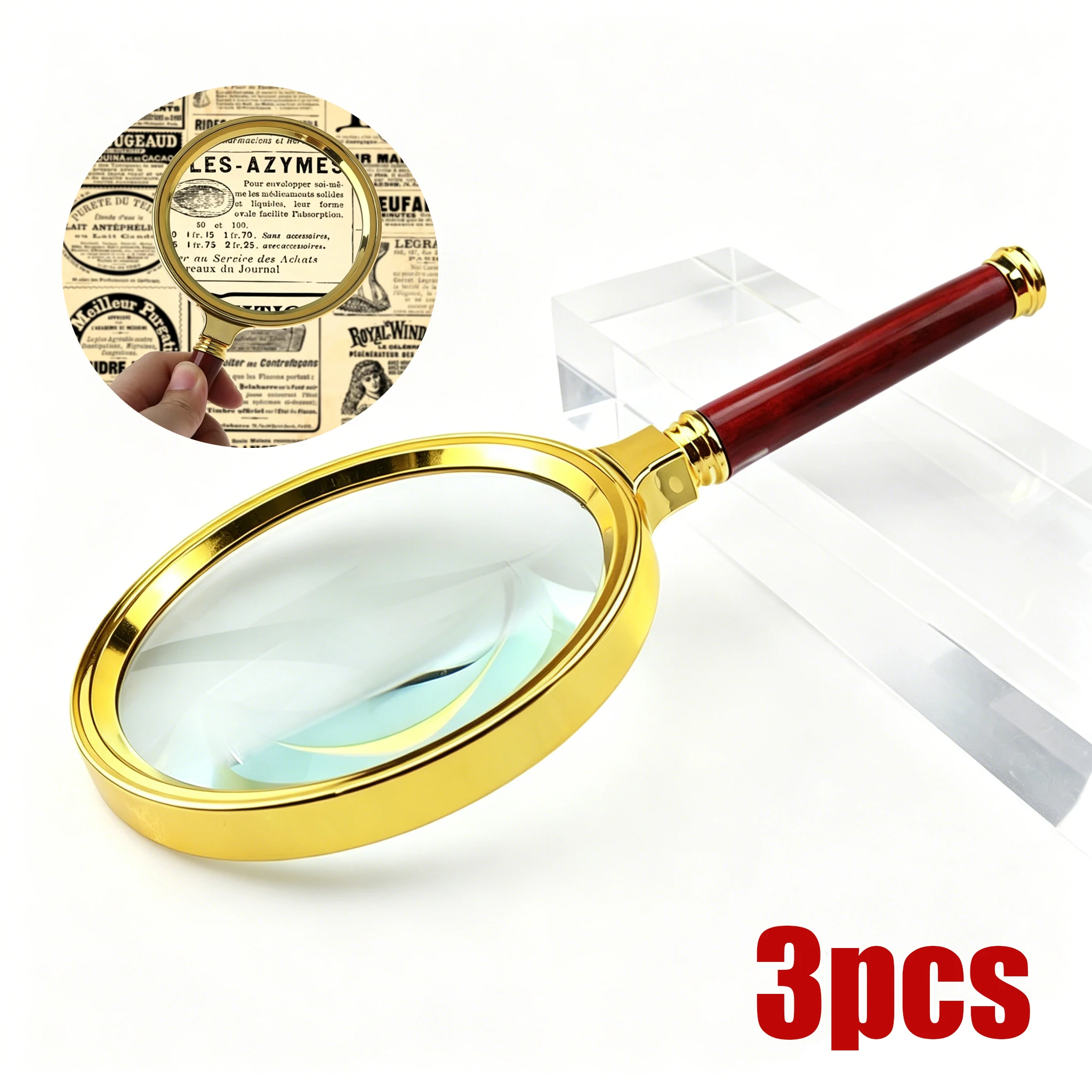 60mm 80mm 100mm Lens Handheld Magnifying Glass 10X High-Definition Retro Magnifier Eye Loupe Magnifying Glasses