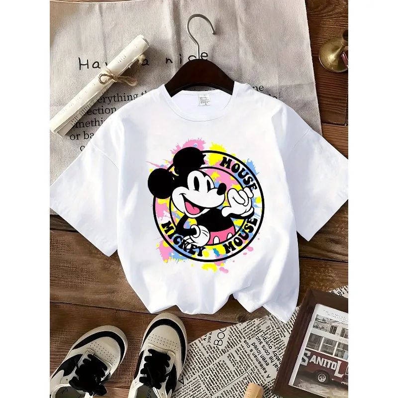 

Disney Series Pattern Mickey Mouse Image Print Short-sleeved Round Neck T-shirt Casual Fashion T-shirt Women's T-shirt Y2K