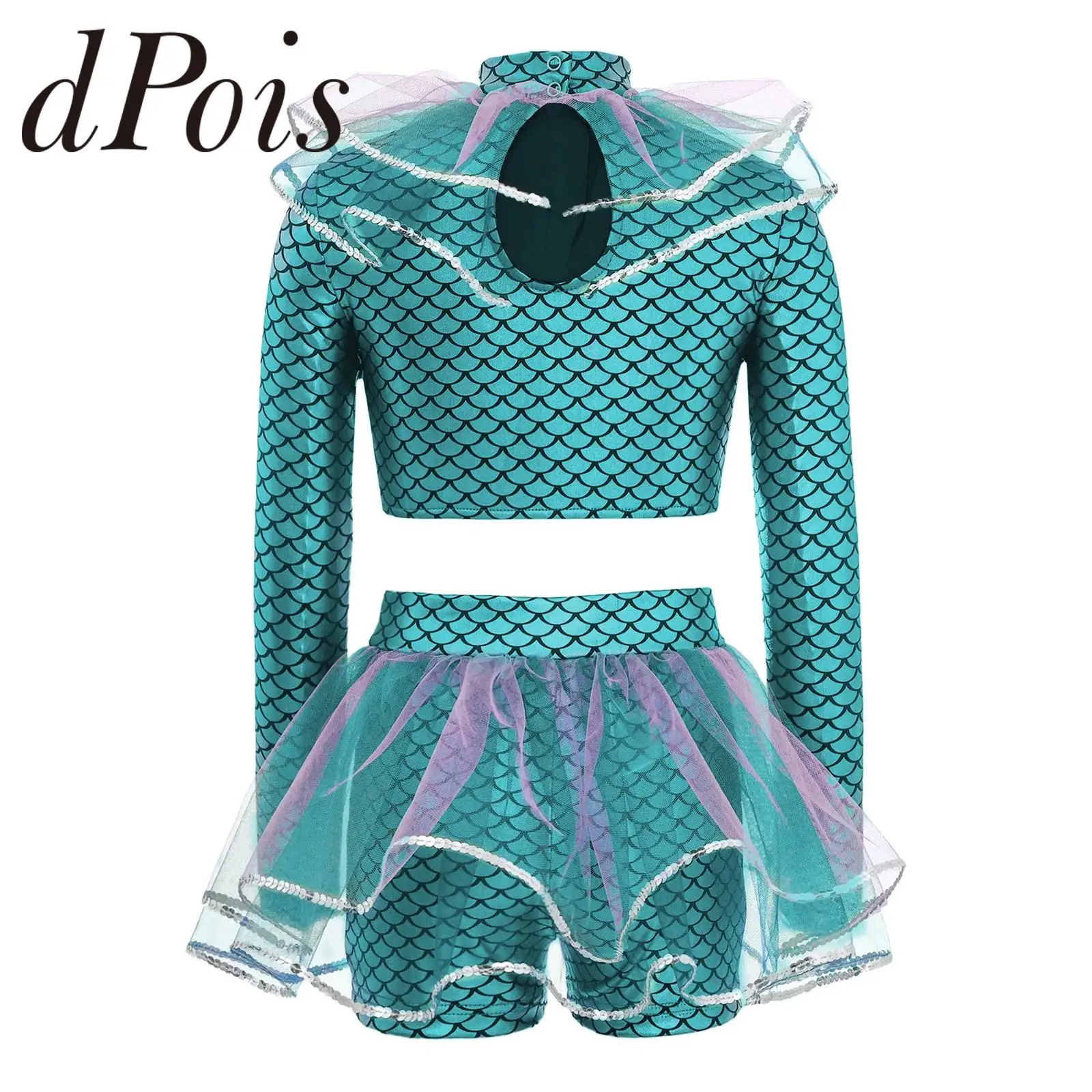 Teens Sequins Party Clothes Sets Dancewear Fish Scales Mermaid Costume Children Girls Performance Princess Outfit Stage Costume