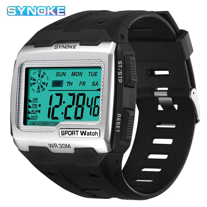 SYNOKE Men\'s Sports Watch Military Square Digital Watches Male Electronic Clock LED Alarm Waterproof Wristwatch Dropshipping New