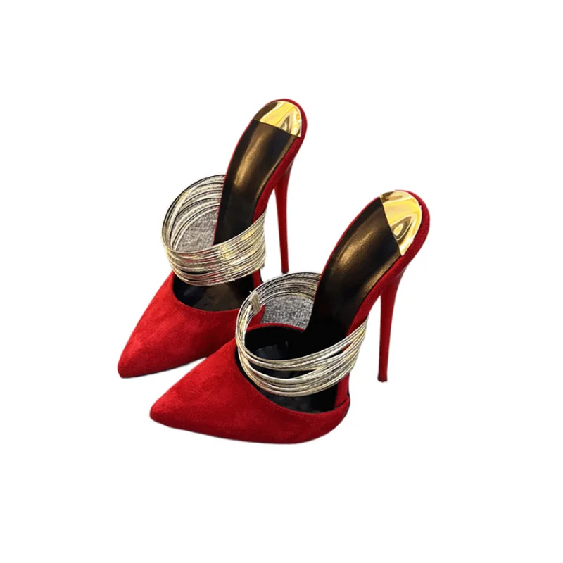 New Design 16/14cm High Heeled Slides,Flock Slippers,Unisex Bedsides Cosplay Shoes,Pointed Toe,Red,Black,Size 36-46,Custom Color
