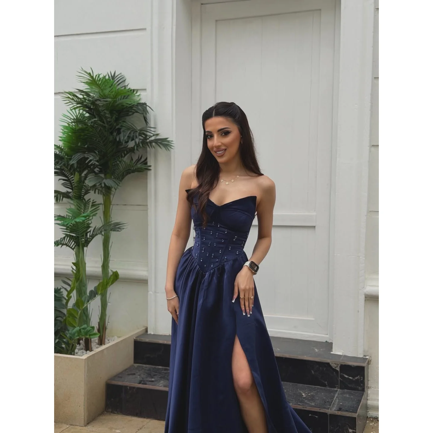 

Lorrtta Satin Sweetheart Navy A-Line Prom 2026 Graduation Dress Elegant Beading Customized Robes de Soirée