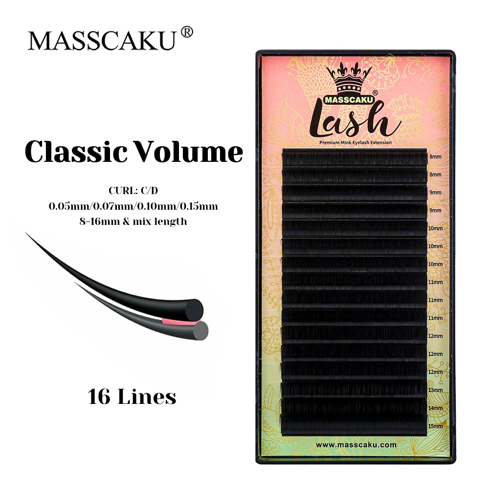 

Customized Private Label 0.05/0.07/0.10/0.15mm Thickness Long-lasting Makeup Lashes Wispy Classic Volume Eyelash from MASSCAKU