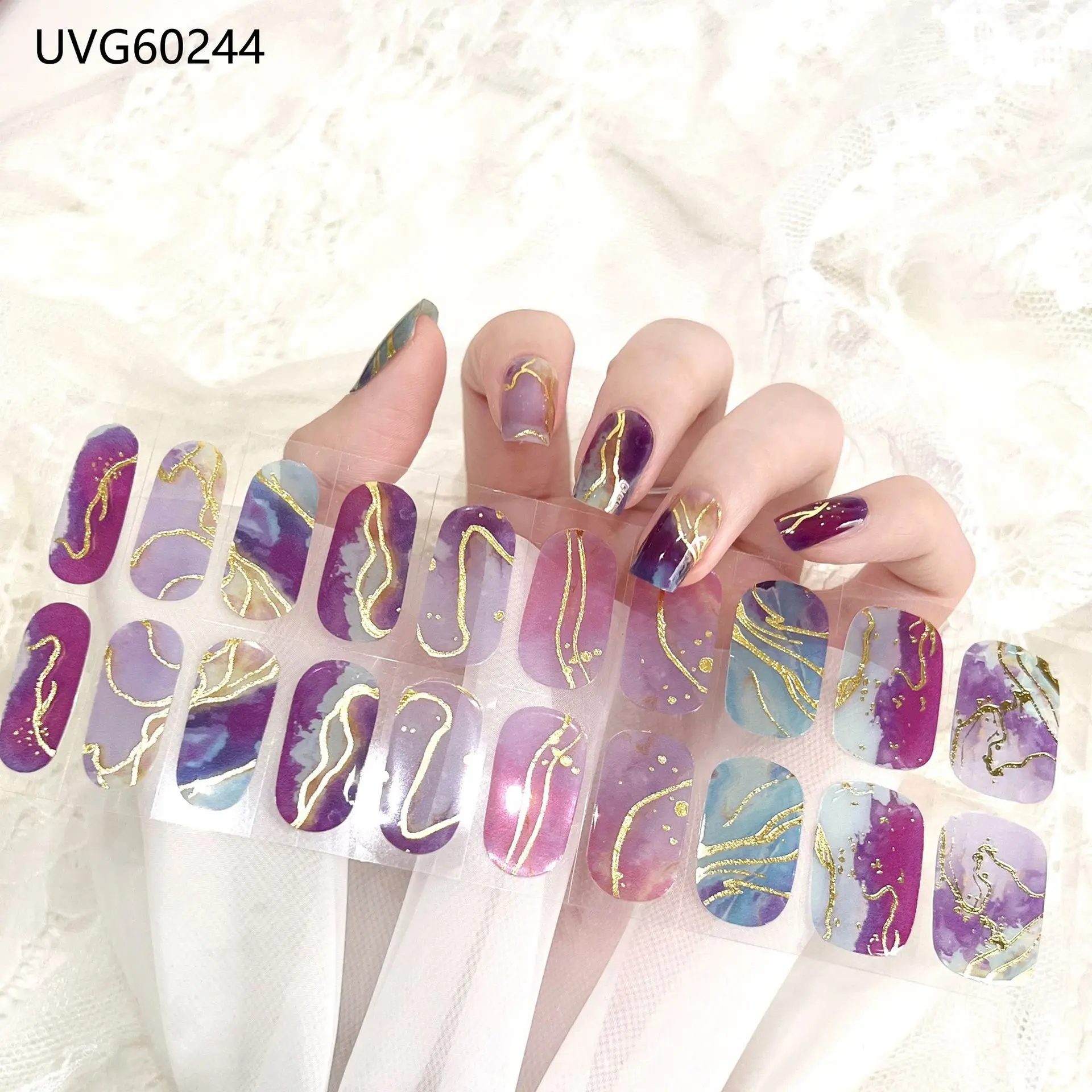Semi Cured Gel Flower Ombre Aurora Nail Decoration Nail Polish Glitter Nail Sticker UV Lamp Nail Decal Waterproof Nail Stickers