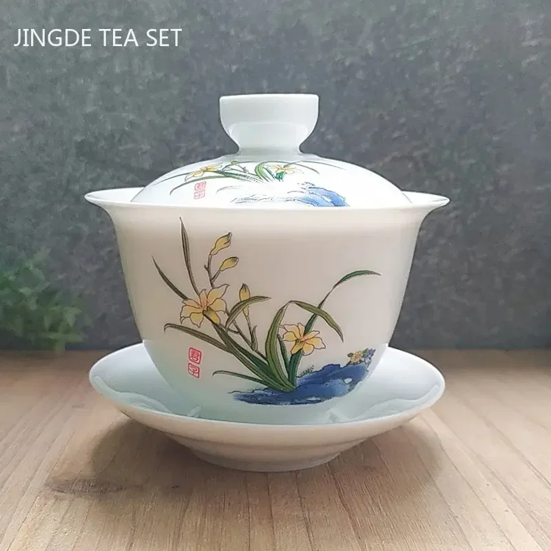 Gaiwan-Service à Thé en Porcelaine Alberoise Bleue et Blanche, Filles à Thé en Céramique Fait à la Main, Tasse de Voyage Portable, 160ml