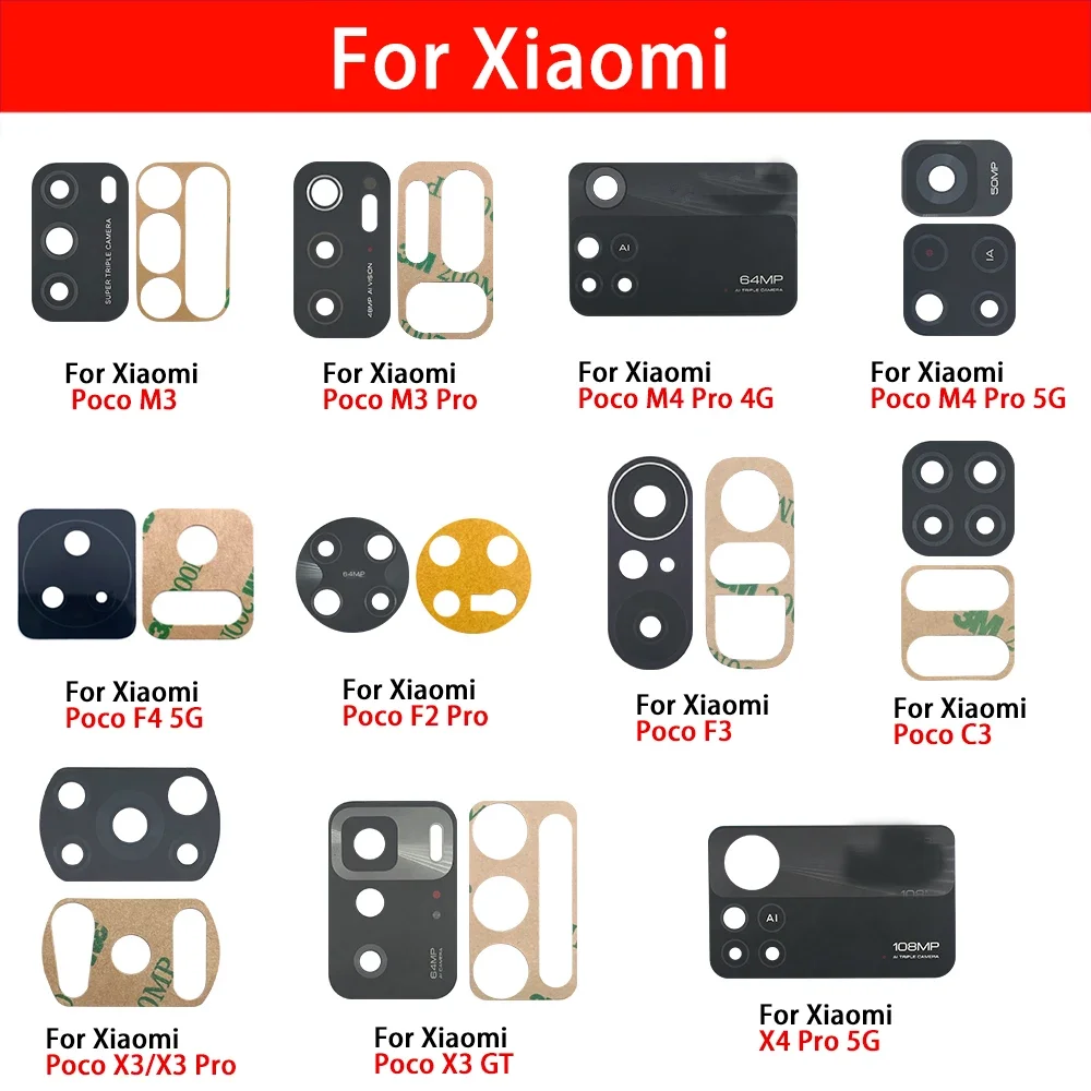 2pcs For Xiaomi Poco X4 X3 GT F3 F4 F2 Pro C3 M3 M4 Pro 4G 5G Back Camera Glass Lens With Glue Adhesive Sticker+Tool Camera Lens