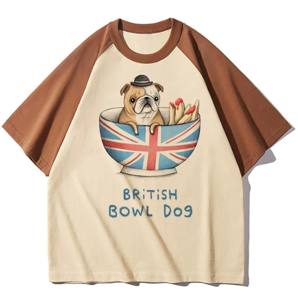 

Bulldog t-shirts women modern style Tee girl y2k designer Japanese clothes