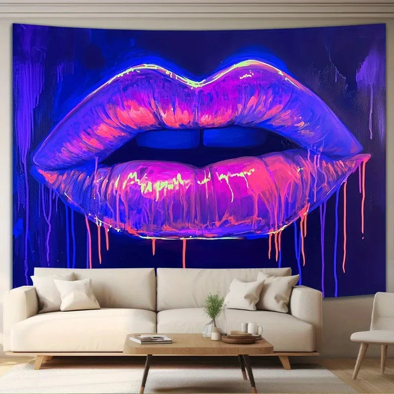 

IJL62Giant Lips Neon Tapestry: Bold & Vibrant Decor,UV tapestry wall hanging bedroom home party decoration4Th^