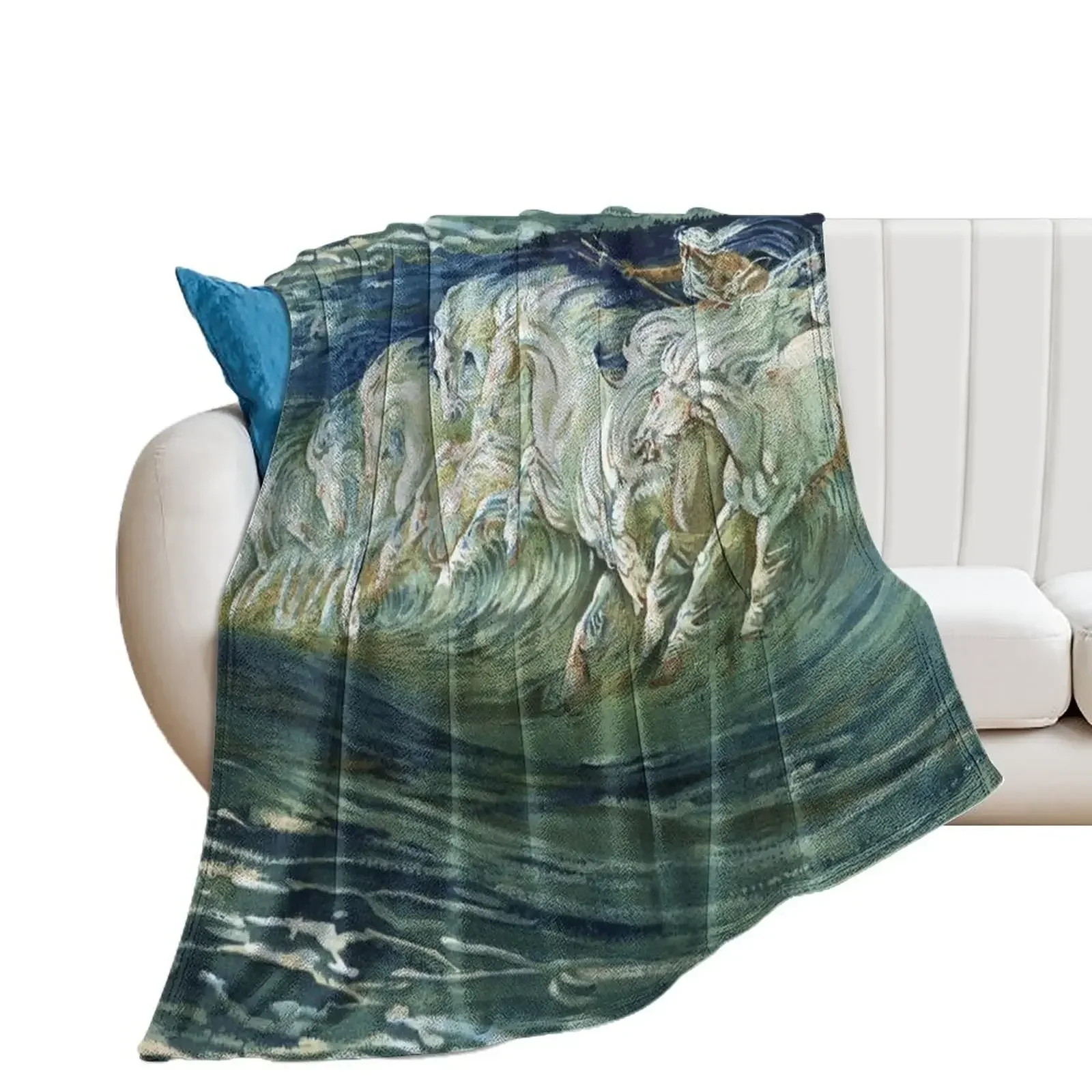 SEA HORSES OF NEPTUNE AMONG WAVES Throw Blanket Furry Cute Blankets