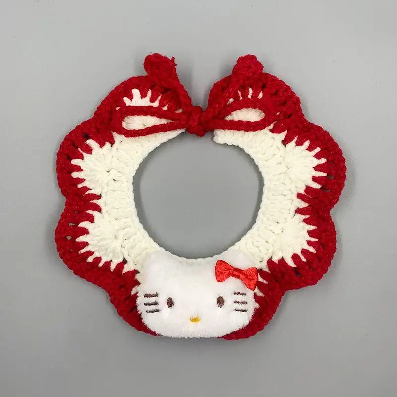 2024Hot Sanrios Pet Collar Kawaii Hello Kitty Cartoon Diy Manual Crochet Pet Cat Dog Scarf Collar Fashion Necklace New Style Kit