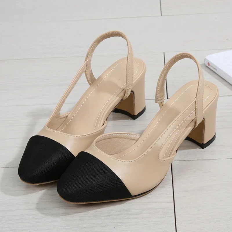 New Pointed Toe Sandals Fashion Low Square Heels Flat Shoes Korean Color Matching Party Ladies Shoes Chaussure Femme