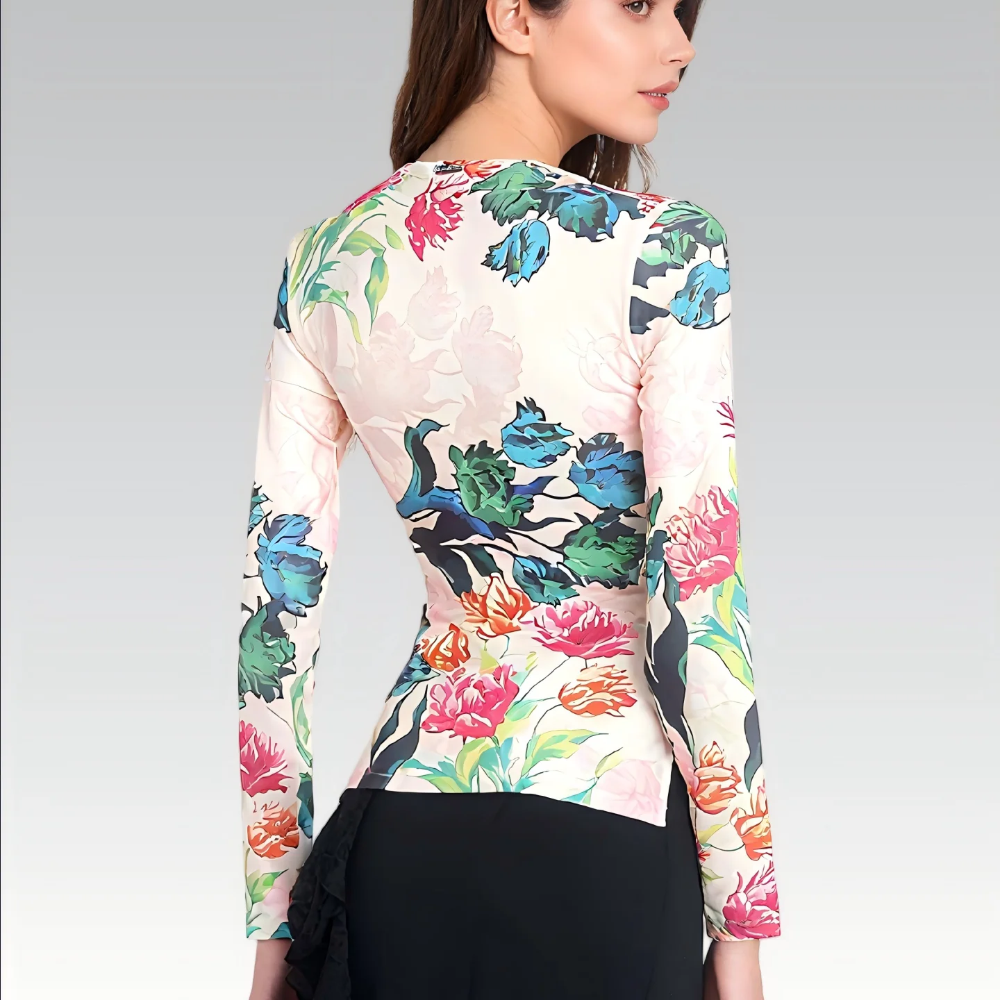 2025 新社交ダンストップス女性のためのプリントワンピース襟シャツサンバチャチャワルツラテンダンス練習服 XH3783