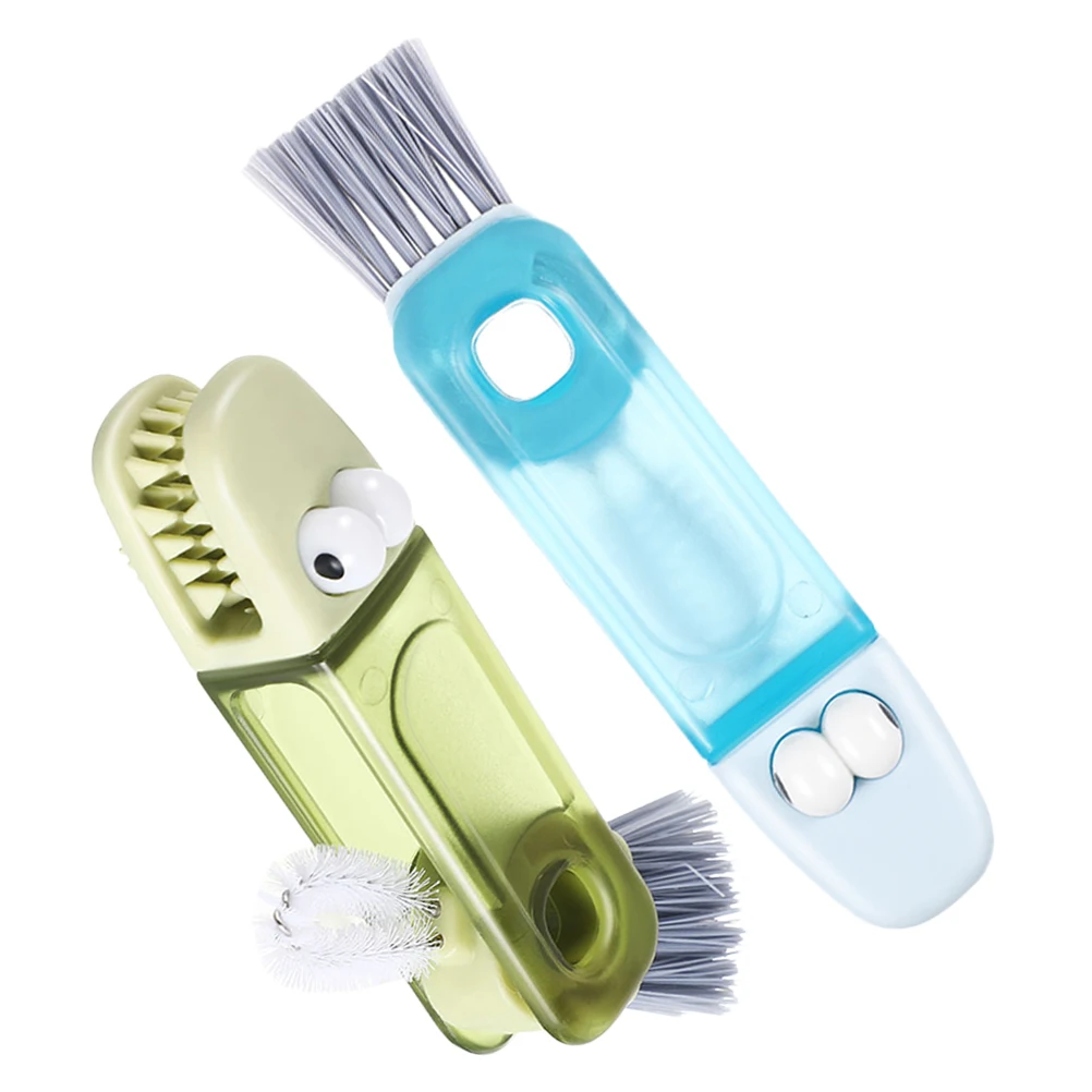 

2 Pcs Green Blue Cup Brush for Cleaning Bottle Straw Milk Jars Groove Lid Cleaner Portable Supplies Efficient Practical Storage