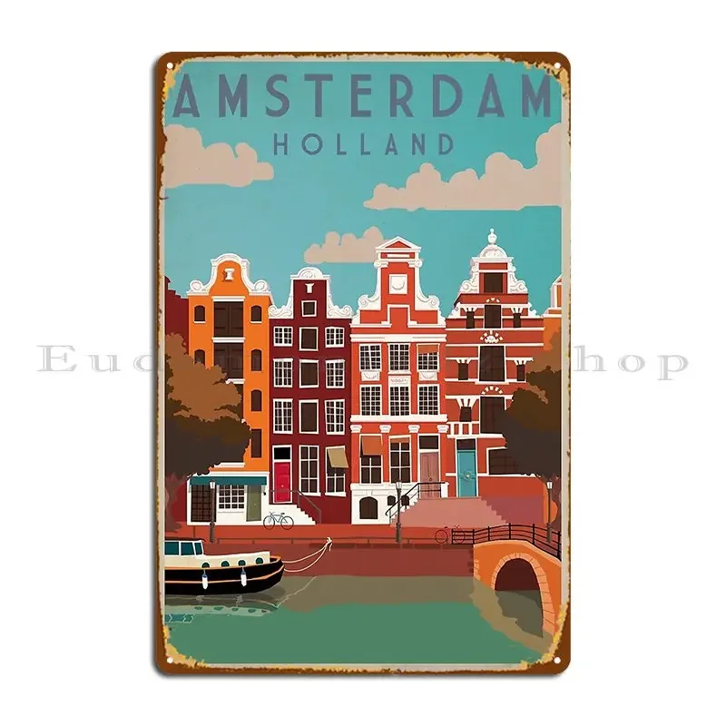 Amsterdam Holland Travel Poster Metal Plaque Poster Printing Cinema Wall Vintage Garage Tin Sign Poster
