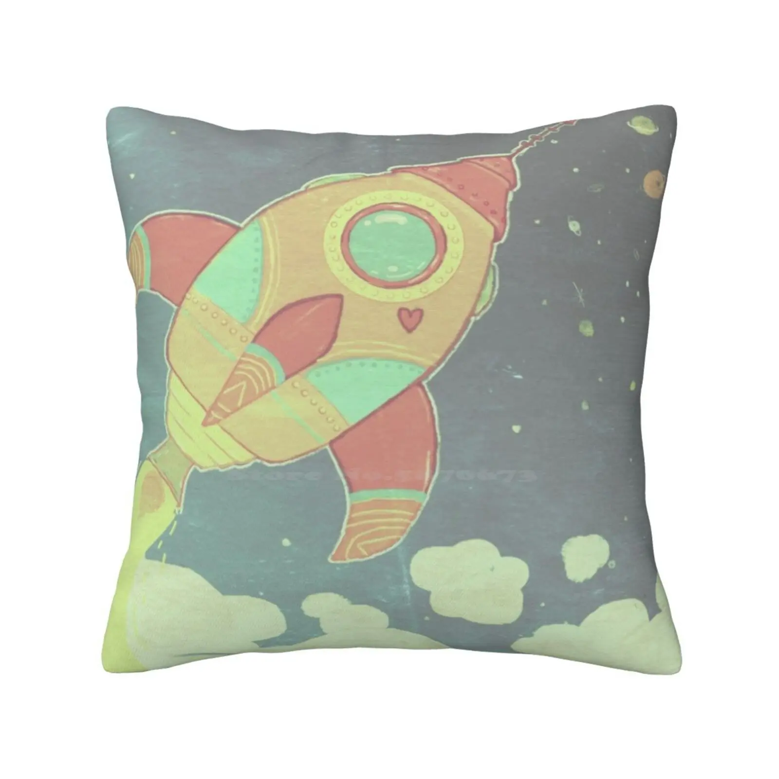 Outta This World . 2 Pillows Case Bedroom Home Decoration Space Rocketship Rocket Ship Stars Clouds Sci Fi