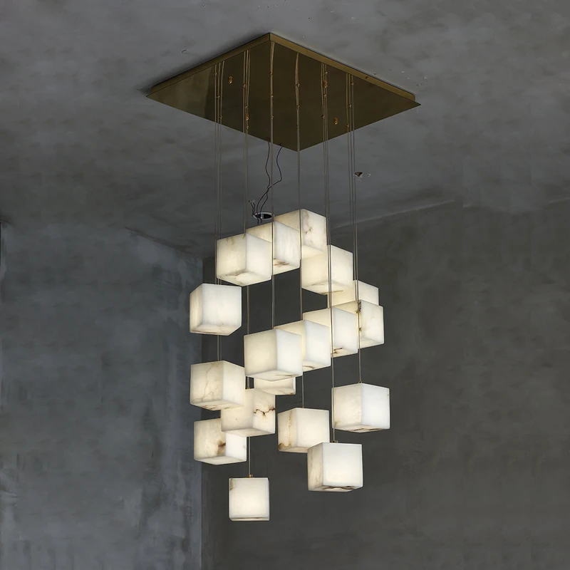 

Rubik's Cube Marble Home Decoration Gold LED Chandelier Lighting Hanging Lamps 2024 New Trend Lustre Para Sala Estar For Foyer