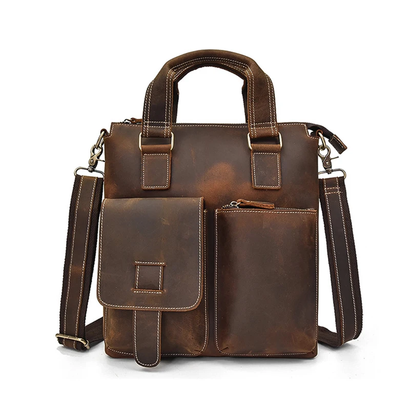 

Мужская сумка из натуральной кожи, роскошная сумка, вертикальный кожаный портфель Crazy Horse, повседневная сумка через плечо, деловая мужская сумка на плечо