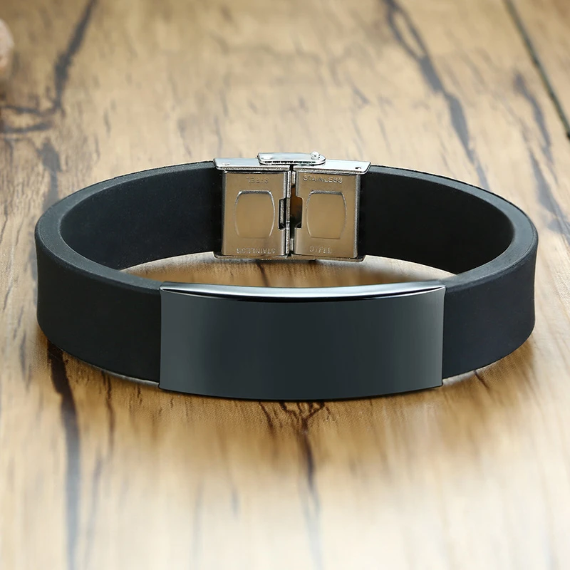 Benutzerdefinierte SOS Edelstahl ID Silikon Armband Für Männer Frauen Personalisierte Armband DIY Adjsuatble