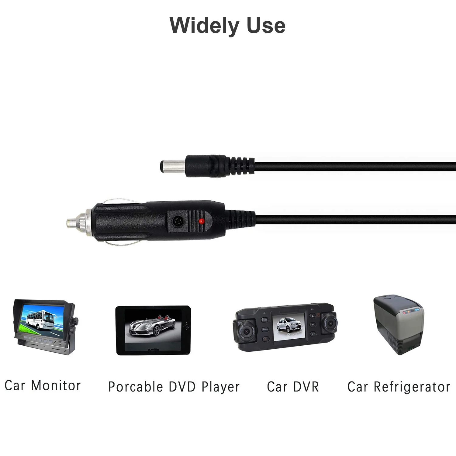 DC 5,5mm x 2,5mm macho a encendedor de cigarrillos de coche cargador de enchufe macho fuente de alimentación automática Cable de 18AWG para cámara CCTV refrigerador de coche