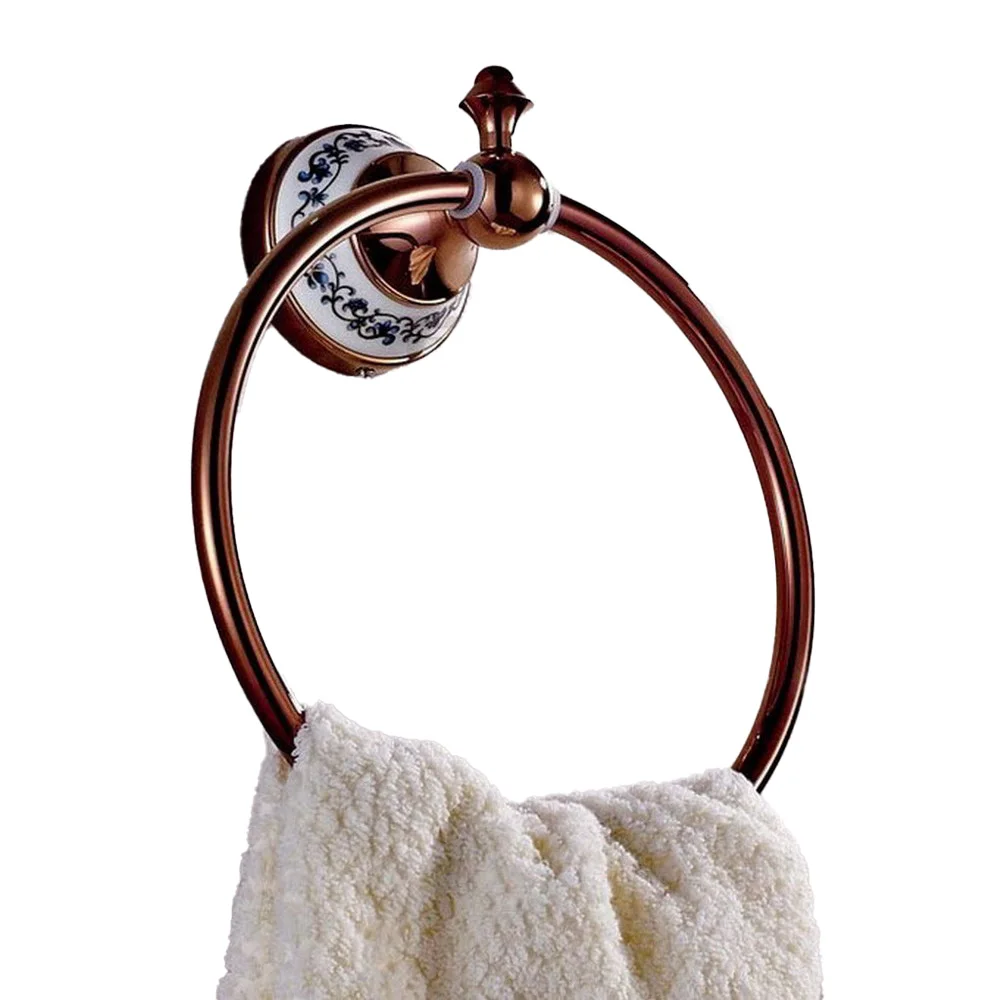 Rose Gold Brass Towel Holder Towel Ring Round Wall Mounted Towel Rack Towel Shelf Bathroom Accessories zba386