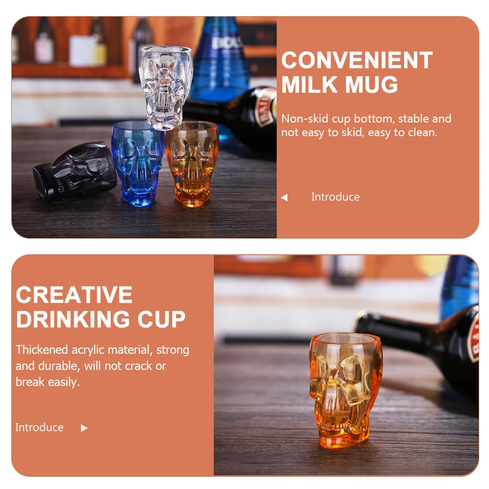 

4pcs Skull Head Cup 90ml Transparent Blue Creative Mug for Coffee Beer Thick Acrylic Non Skid Practical Home Soda