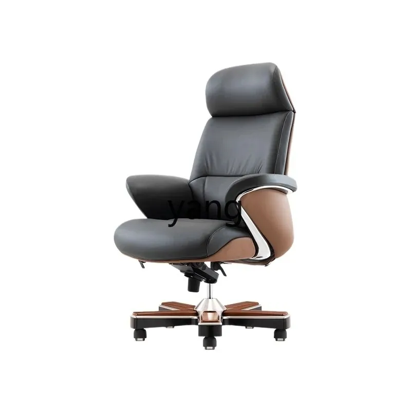 

LMM Light Luxury Leather Boss Office Cowhide Comfortable President Computer Swivel Chair Reclining