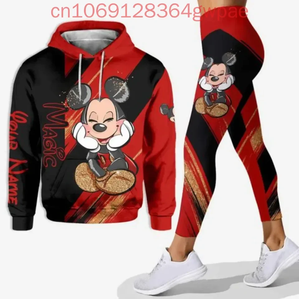 TureMouse-Ensemble sweat à capuche et leggings 3D pour femme, pantalons de yoga Disney Minnie, pantalons de survêtement, leggings décontractés, piste trempée