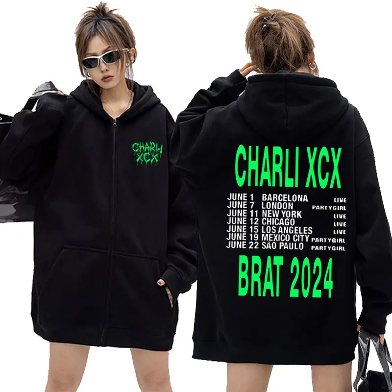 

Charli Xcx Brat 2024 Zipper Hoodie Men Women Clothing Fashion Trend Zip Up Hoodies Men's Fleece Merch Oversized Zip Up Jacket