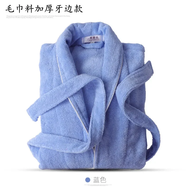 Terry Robe Women 100% Cotton Bathrobe Lovers White Robes Men Bathrobe Solid Towel Fleece Long Sleepwear Bridesmaid Robe Blue