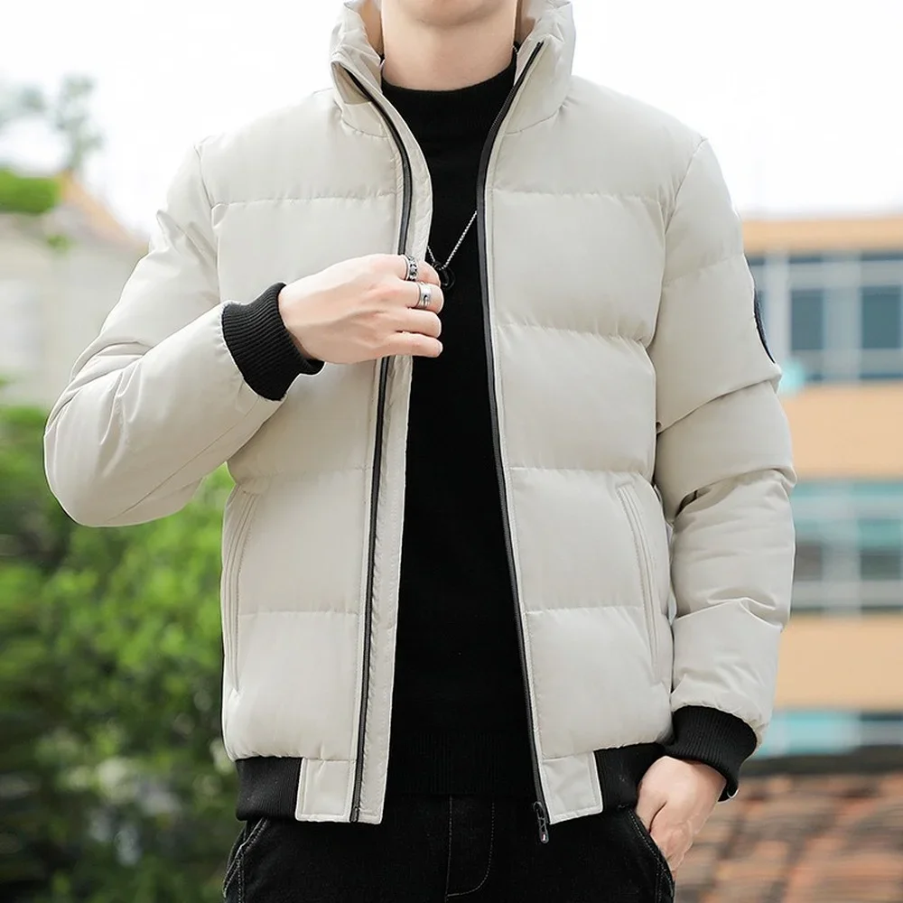 Puffer Jacket Men Stand Collar Casual Streetwear Cotton Padded Thick Warm Coat Lightweight Men Streetwear Clothes