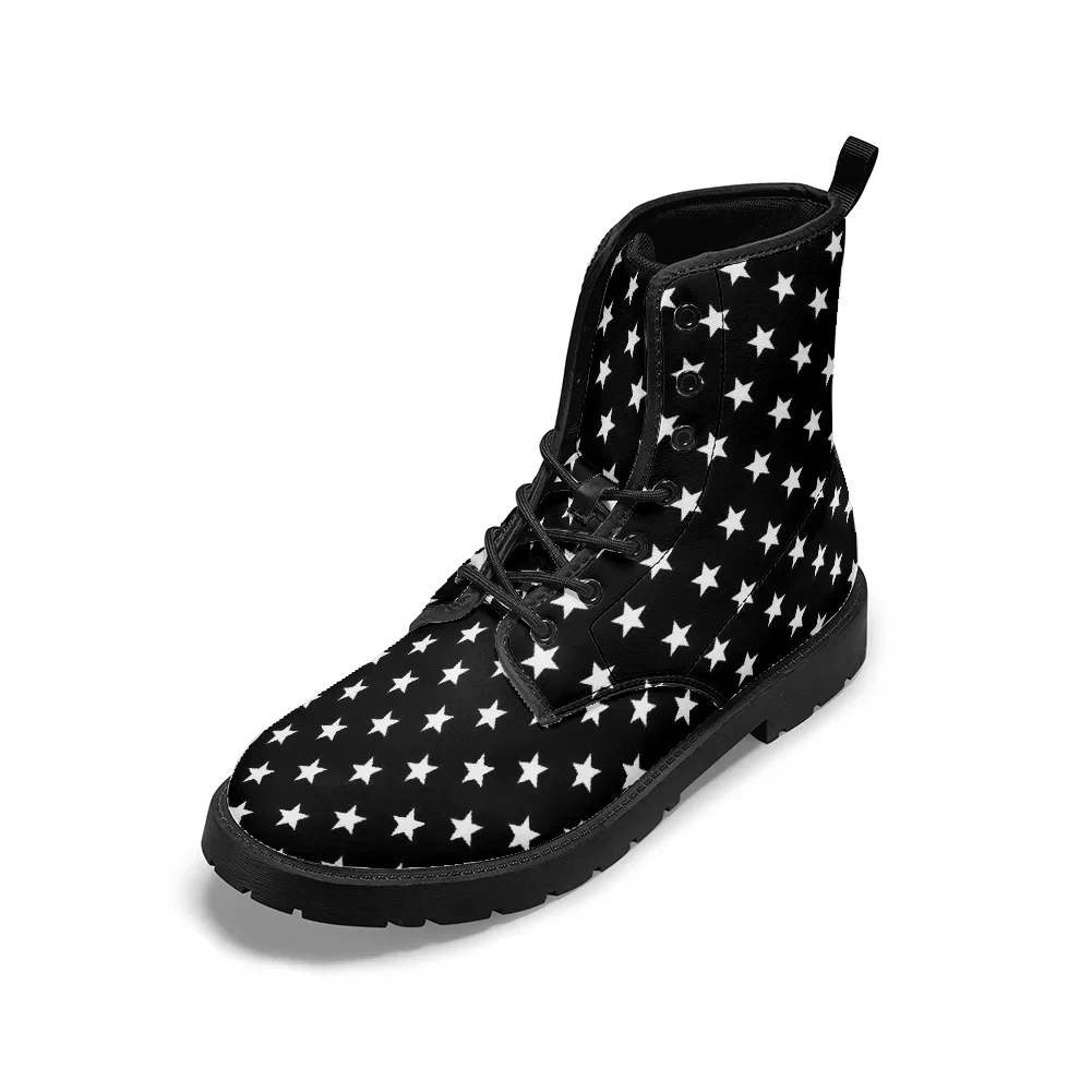 Customizable star-print black mid-calf boots,casual and stylish streetwear boots for man and woman