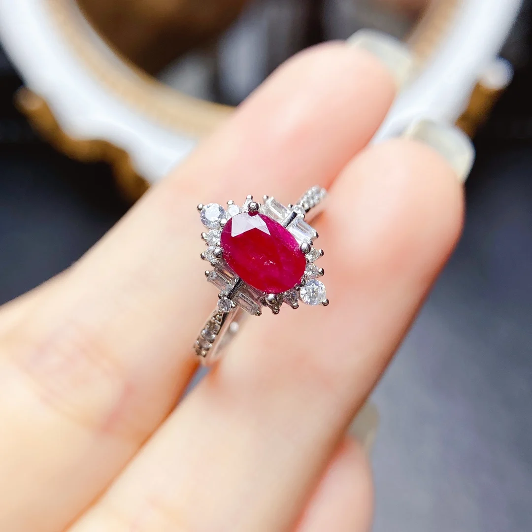 

Natural Big Grain Gem Luxury Ruby Ring S925 Silver Fine Fashion Charming Jewelry for Women Free Shipping MeibaPJFS