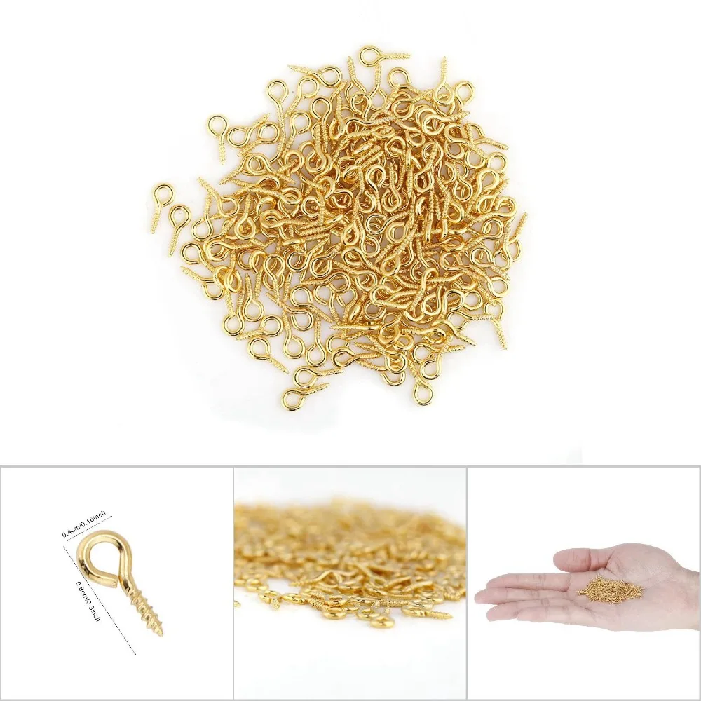200Pcs Mini Alloy Screw Eye Hooks Different Colors 0.4 * 0.8cm Jewelry Findings Eye Bolts Bracelet Making