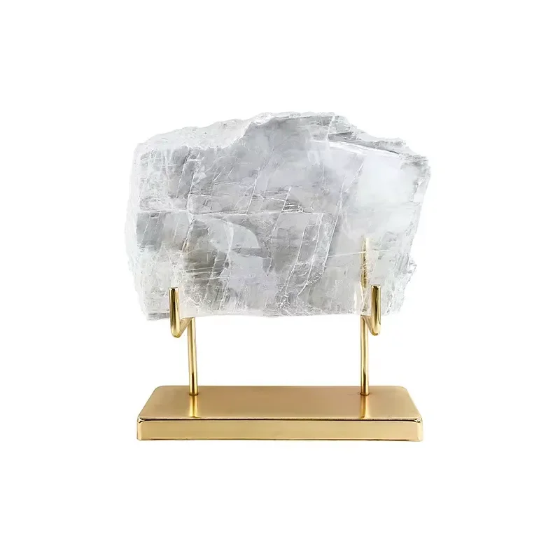 Modern Abstract Transparent Stone Brass Ornament Minimalist Home Decor Luxury Table Centerpiece for Living Room Shelf Display