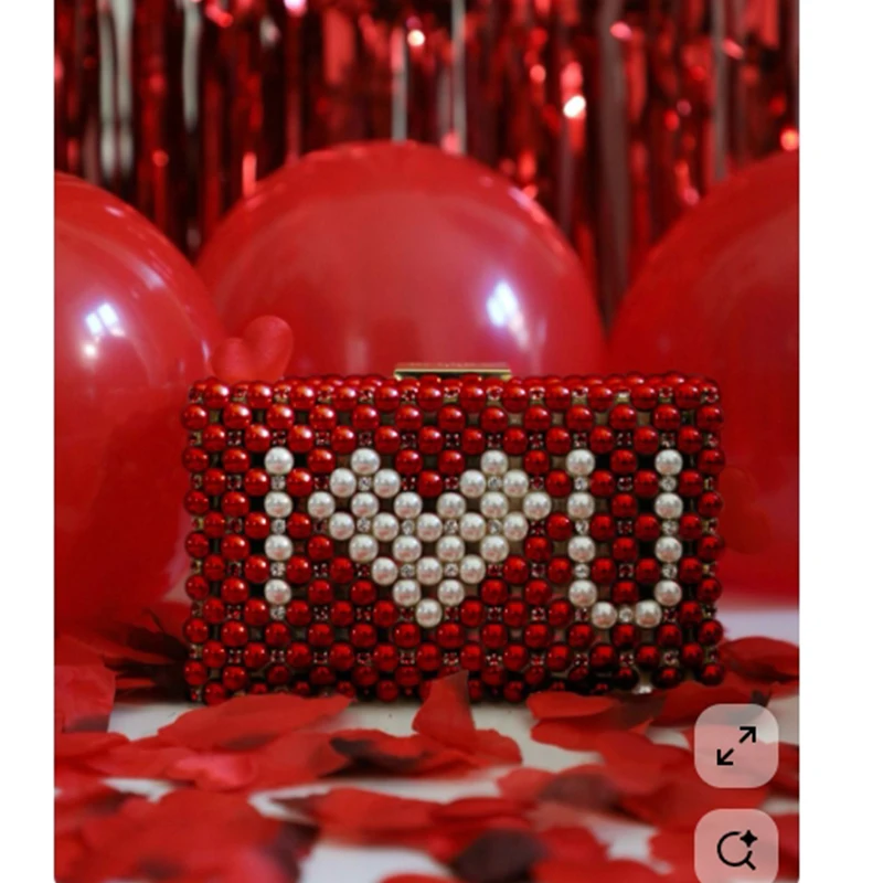 Valentine's Day Couple Women's Bag Fashion Bead Love Ins Design Ladies Handbag Romantic Party Dinner Gift Clutches Customizable