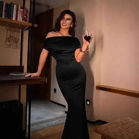 

Plus New Size Women's Long Dress with Elegant Temperament, Slim Fit and Slimming Black Evening Gown Summer Elegantes Casual Y2k