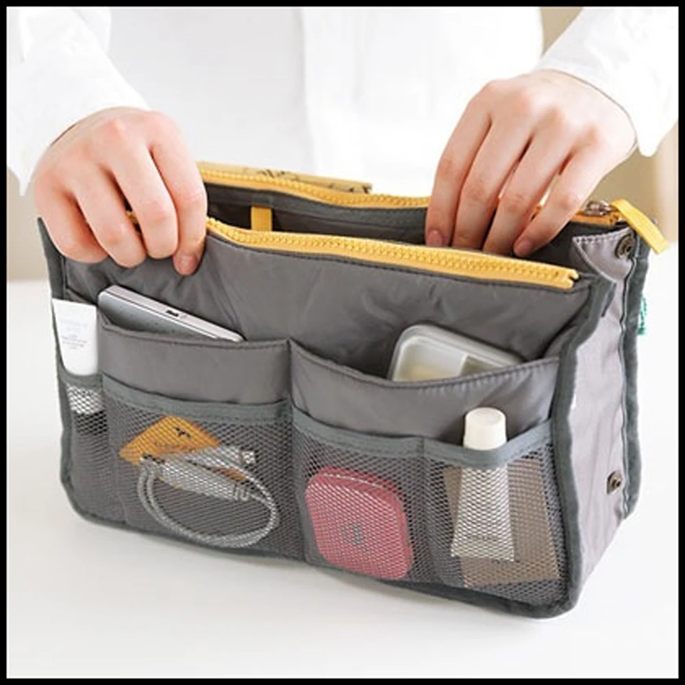 Women Handbag Purse Lady Cosmetic Bag Tote Multi functional storage bag toiletries Makeup Insert Bag Double Zippered Bag In Bag