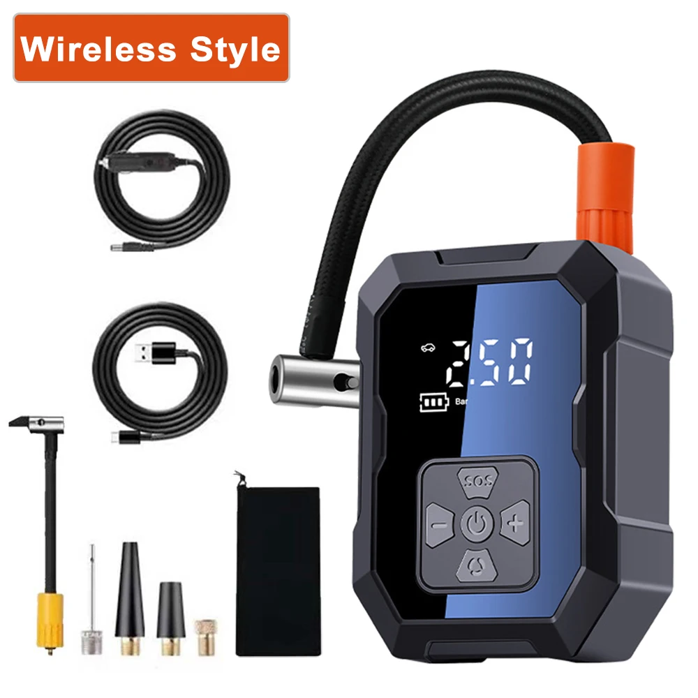 2026 Verbesserte 150psi Tragbare Mini-Luftpumpe, Wiederaufladbare Batterien mit LCD-Display und LED-Beleuchtung, Komplett mit Aufblaszubehör für Autos, Motorräder, Fahrräder, Bälle, Geschenk für die