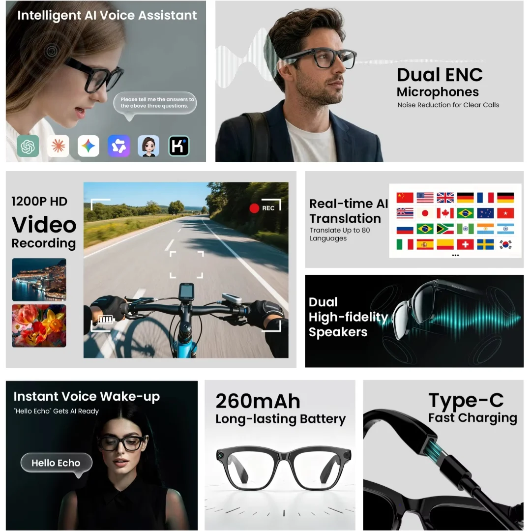 Okulary Blackview BV300 4K AI z funkcją zmiany koloru, inteligentnym tłumaczeniem, nagrywaniem zdjęć i wideo, wodoodporne, inteligentne okulary przeciwsłoneczne z funkcją rozmów. — zdjęcie produktu 2