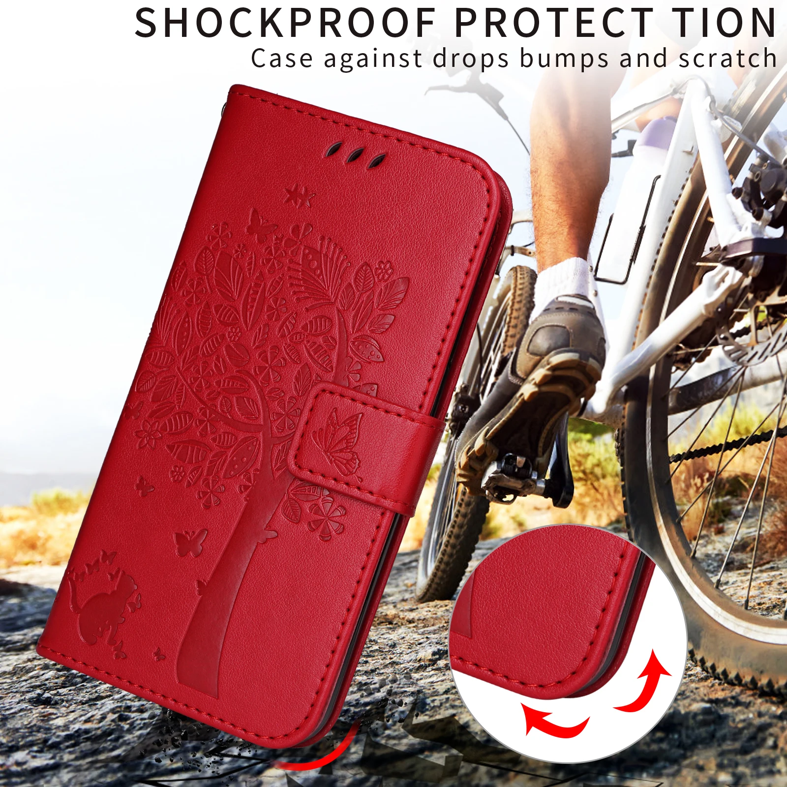 Para Huawei Pura 80 Pro + / Huawei Pura 80 Pro Capa de telefone com suporte Cat Tree Padrão Carteira de couro Capa móvel - Vermelho