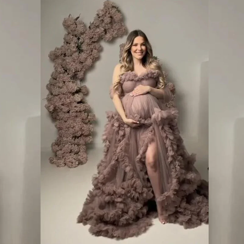 Maternity Dresses for Photoshoot Puffy Ruffles Tulle Pregnancy Gowns Baby Shower  платье  فساتين حواملплатье для беременных