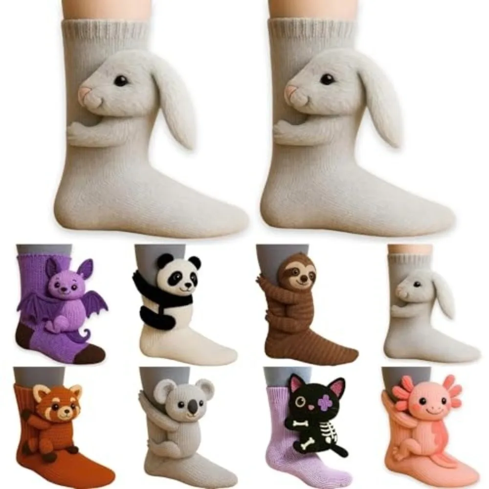 

New 3D Knit Animal Socks Double Layer Hand Crocheted Funny Socks Warm Anti-Sweat Winter Socks Christmas Gifts