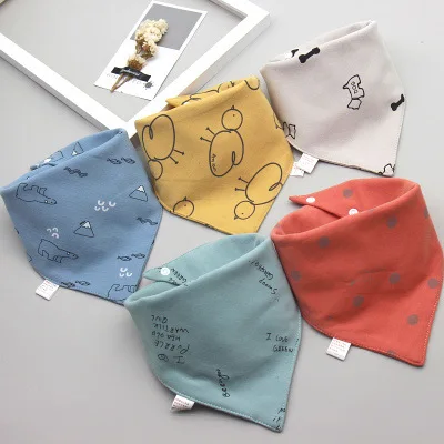 5 pcs/lot Baby Bibs Triangle Double Cotton Bibs Cartoon Print Saliva Towel Baby Boys Girls Feeding Apron Cotton Bandana Bibs
