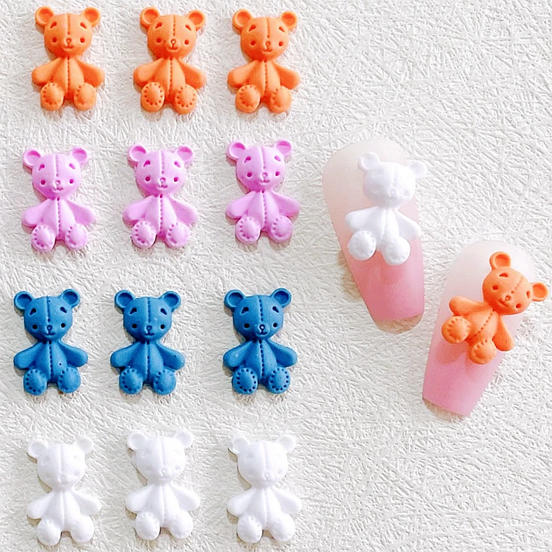 60PCS Kawaii Bear Nail Accessories Charms Parts Cute Cartoon Design 3D Resin Nail Art Decoration Supplies Mancure Decor Product