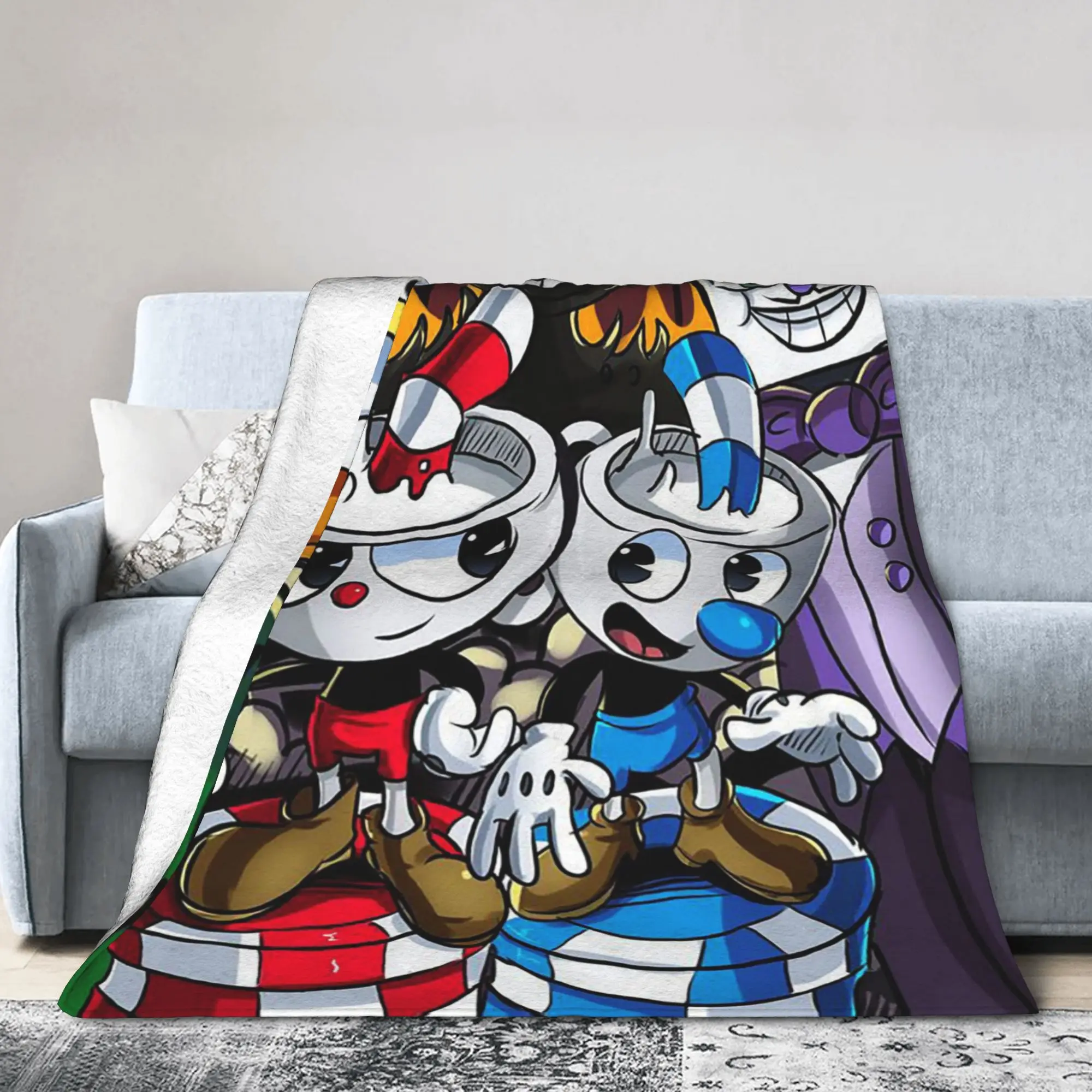 The Cupheads Devil Knitted Blanket Anime Game Flannel Throw Blanket Summer Air Conditioning Decoration Lightweight Bedspreads,