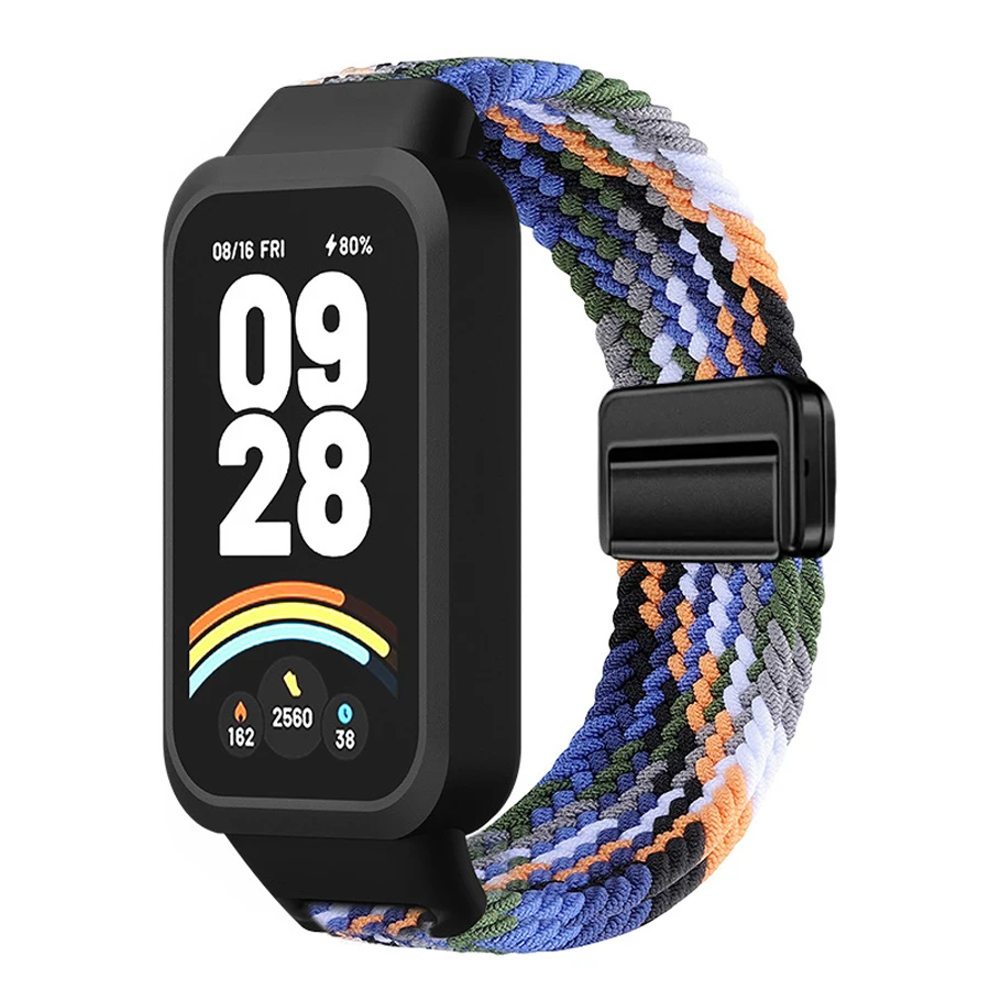 Case+Nylon gevlochten band voor Redmi Band 3 voor Xiaomi Band 9 Active magnetische gespsluiting band Correa horlogebanden armband