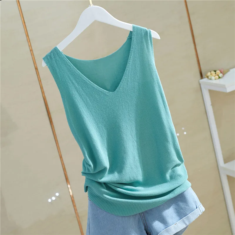 

Women Summer Knitted Sleeveless Slim Fitting Undershirt with Suspender Vest