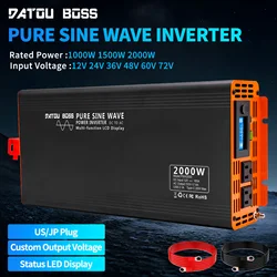 DATOUBOSS Pure Sine Wave Inverter US/JP 4000W DC 12V 24V 36V 48V 60V 72V to AC 110V 130V Power Inverter Continuous Power 2000W