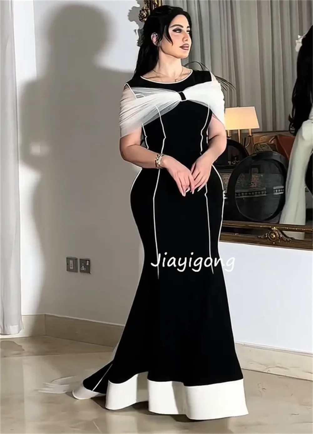 Vestidos largos personalizados con cuello redondo y trompeta plisada, Jersey de moda para fiesta, ocasión a medida, estilo chino a juego